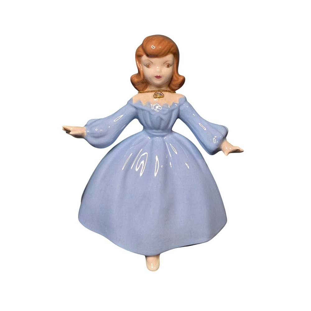 Vintage Josef Originals Ceramic Figurine Little Girls Blue Dress Gold Necklace